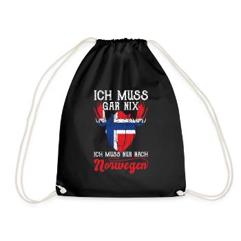 Oslo Ich muss gar nix ich muss nur nach Norwegen - Turnbeutel - Schwarz - Vorne
