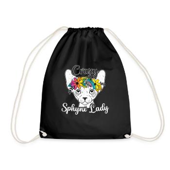 Crazy Sphynx Lady Cat Mom - Drawstring Bag - black - Front