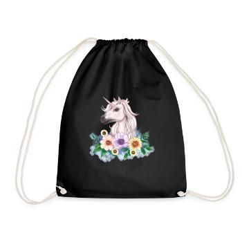 Unicorn with flowers - Drawstring Bag - black - Front