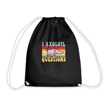 Retro Axolotl Questions Fish Cartoon Cute Axolotl - Drawstring Bag - black - Front