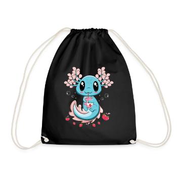 Strawberry Milk Axolotl Fish Cartoon Cute Axolotl - Drawstring Bag - black - Front