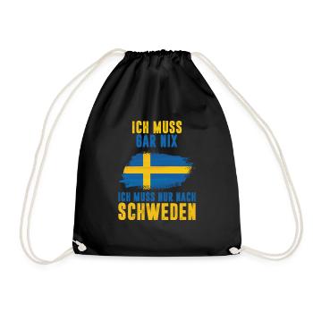 ICH MUSS GAR NIX ICH MUSS NUR NACH SCHWEDEN Skandi - Turnbeutel - Schwarz - Vorne