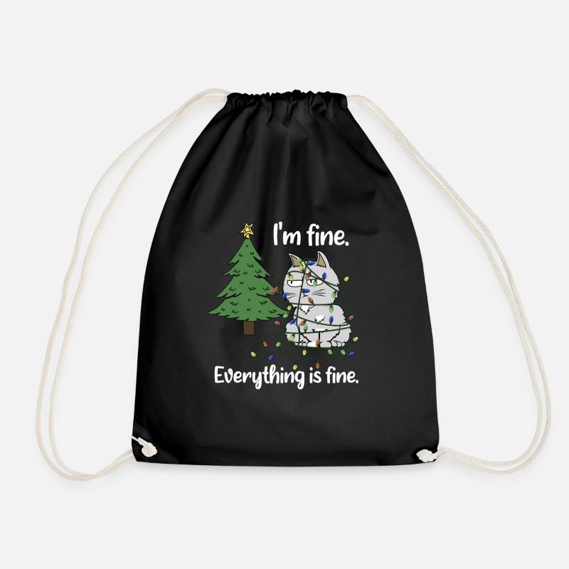 I'm fine Entangled Cat Christmas Light - Drawstring Bag - black