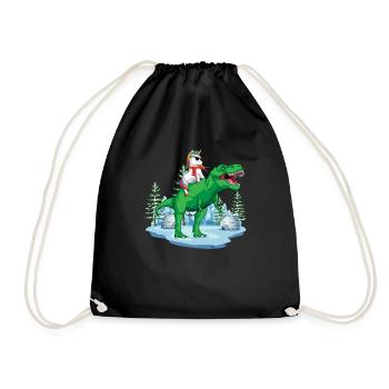 Unicorn T Rex Christmas Gift Dinosaur Boy Girl - Drawstring Bag - black - Front