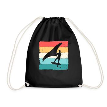 Wing Foiling Surf Surfing Surfer - Drawstring Bag - black - Front