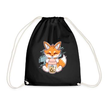 Cute Fox Boba Fox Bubble Tea Kawaii Japan - Drawstring Bag - black - Front