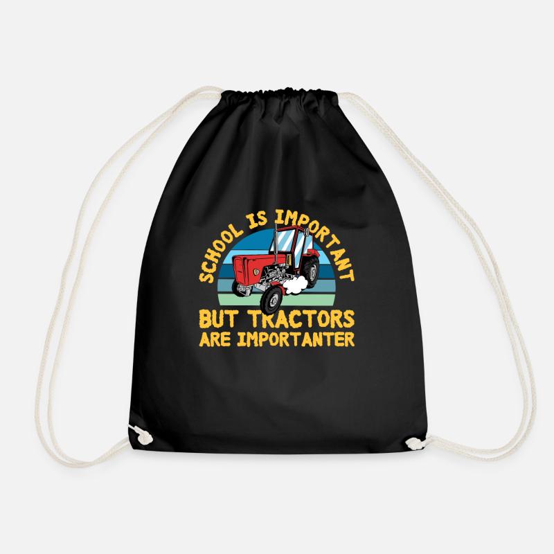 Easily Distracted By Tractors for Boy or Toddler - Drawstring Bag - black