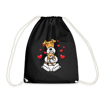 Kawaii Fox Terrier Dog Cuddly Toy Wire Hair - Drawstring Bag - black - Front