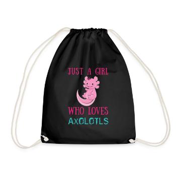 Girl Loves Axolotls Cute Fish Kawaii Axolotl - Drawstring Bag - black - Front