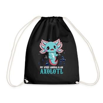 Animal Axolotl Spirit Cartoon Cute Kawaii Axolotl - Drawstring Bag - black - Front