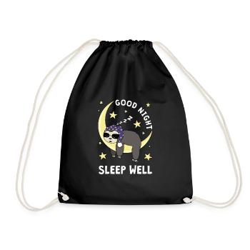 Lazy Sleeping Sloth Moon Good Night Shirt - Drawstring Bag - black - Front