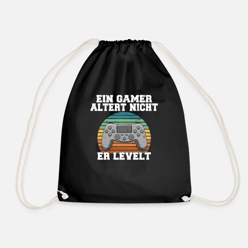 Ein Gamer altert nicht, er levelt - Turnbeutel - Schwarz