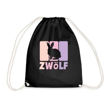 12. Geburtstag Mädchen 12 Jahre Kaninchen Hase - Turnbeutel - Schwarz - Vorne