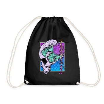 Kaganawa Great Wave Pastel Goth Skull Vaporwave - Drawstring Bag - black - Front