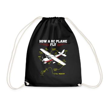 RC Plane Remote Controlled Model Funny Diagram - Drawstring Bag - black - Front