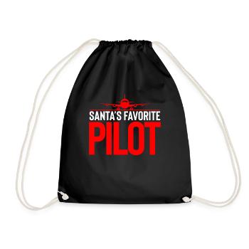 Santa's Favorite Pilot Funny Christmas Xmas - Drawstring Bag - black - Front