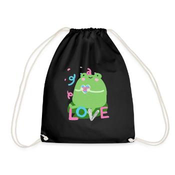 Sweet frog with trans pride flag colors - Drawstring Bag - black - Front
