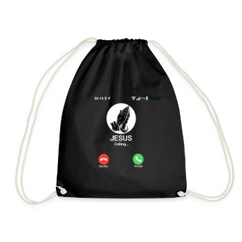 Jesus calls - Christian Jesus mobile phone call - Drawstring Bag - black - Front