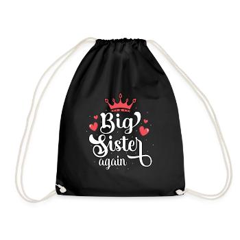 Pregnancy Announcement Big Sister Again Princess - Drawstring Bag - black - Front