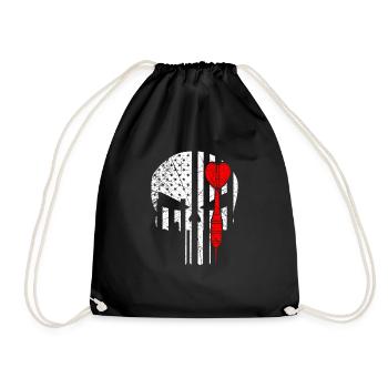 Dart Lover Player Darts Funny Skull American Flag - Drawstring Bag - black - Front