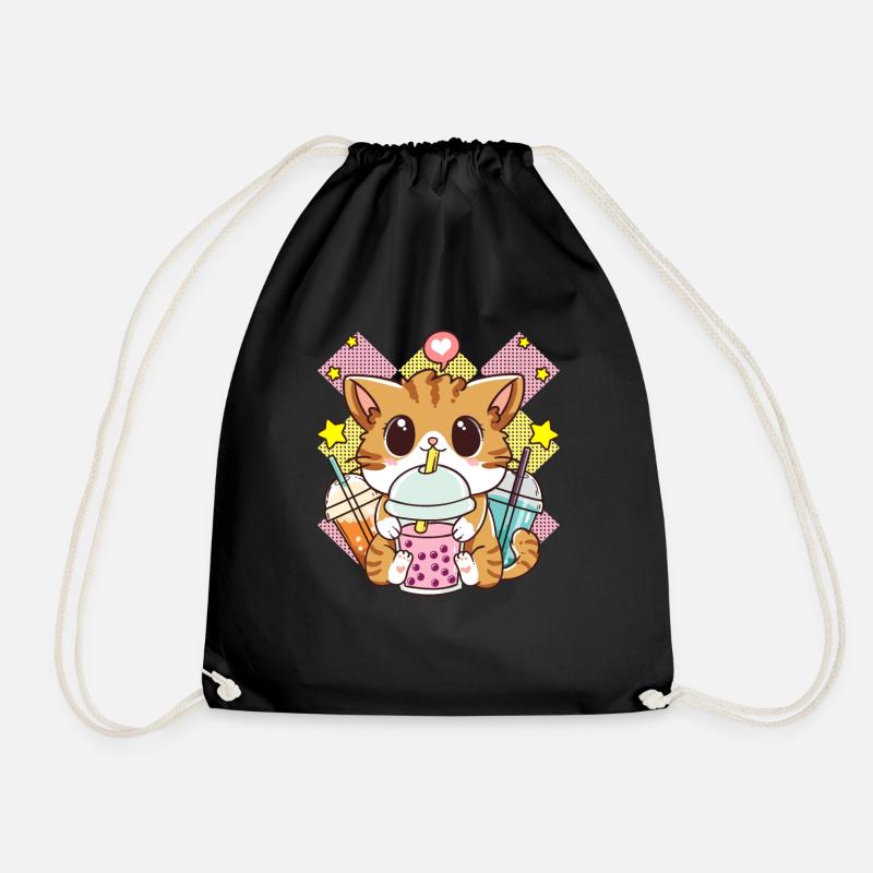 Süße Katze Boba Tee Bubble Tea Anime Kawaii Neko - Turnbeutel - Schwarz