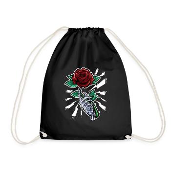 Tattoo Skeleton Hand Red Rose Flower - Drawstring Bag - black - Front