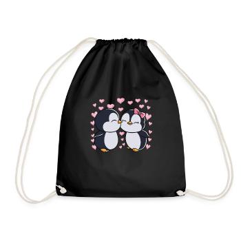 Valentine's Day Penguin Couple Penguins - Drawstring Bag - black - Front