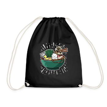 Japanese Ramen Noodles Bowl Kawaii Anime Cat - Drawstring Bag - black - Front