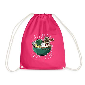 Japanisch Ramen Nudeln Schale Kawaii Anime Katze - Turnbeutel - Fuchsia - Vorne