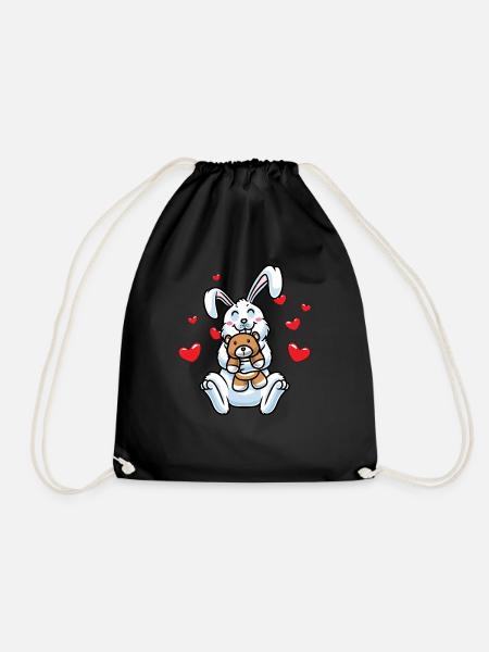 Kawaii Rabbit Cuddly Toy Hearts Carnickel Rabbit - Drawstring Bag - black
