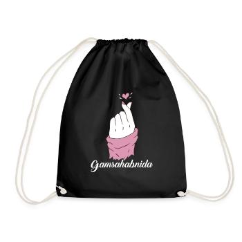 Gamsahabnida Korean Heart K Pop Heart Finger - Drawstring Bag - black - Front
