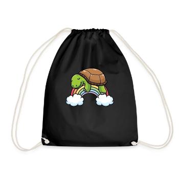 Rainbow Turtle Sleeping Shirt Pajamas - Drawstring Bag - black - Front