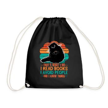 Cat Read Books Avoid People Book Reading Bookworm - Drawstring Bag - black - Front