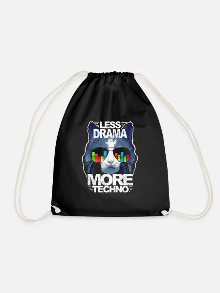 Weniger Drama Mehr Techno House Music EDM Rave Cat - Turnbeutel - Schwarz
