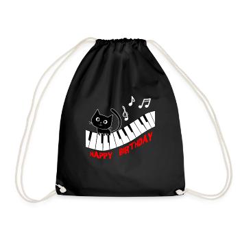 Piano Cat Piano I Funny Animals | Music Happy - Drawstring Bag - black - Front