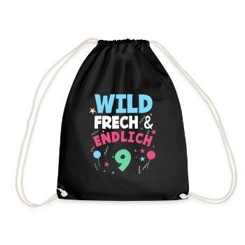 9. Geburtstag Wild, Frech & Endlich 9 Jahre - Turnbeutel - Schwarz - Vorne
