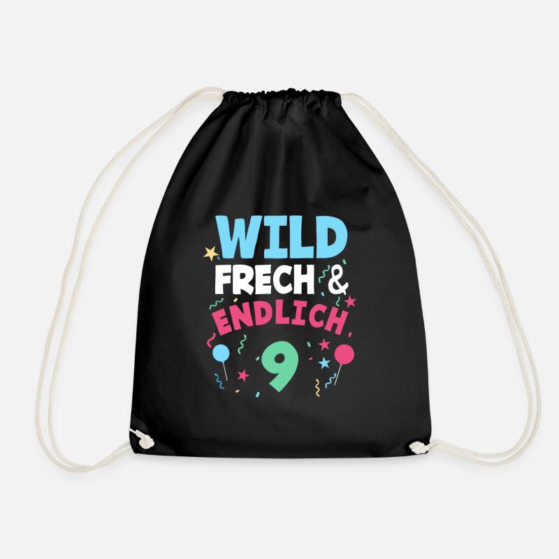 9. Geburtstag Wild, Frech & Endlich 9 Jahre - Turnbeutel - Schwarz