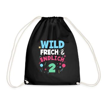 2. Geburtstag Wild, Frech & Endlich 2 Jahre - Turnbeutel - Schwarz - Vorne