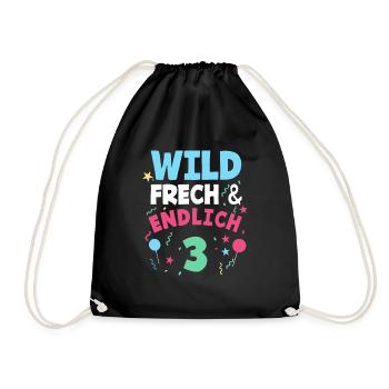 3. Geburtstag Wild, Frech & Endlich 3 Jahre - Turnbeutel - Schwarz - Vorne