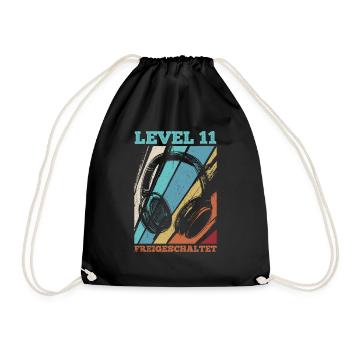 11.Geburtstag Video Gamer Level 11 freigeschaltet - Turnbeutel - Schwarz - Vorne