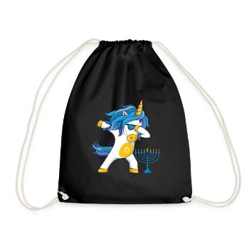 Rainbow Unicorn Yev Menorah Happy Hanukkah - Drawstring Bag - black - Front