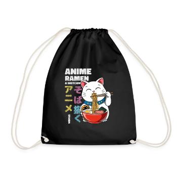 Anime Ramen und Skizzieren - Otaku Lucky Cat - Turnbeutel - Schwarz - Vorne