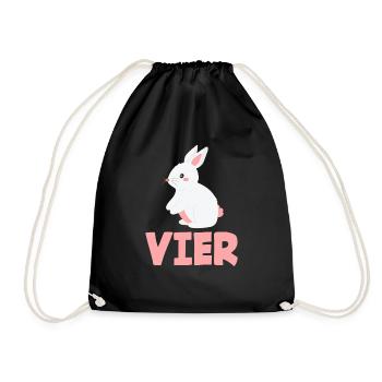4. Geburtstag Mädchen 4 Jahre Kaninchen Hase - Turnbeutel - Schwarz - Vorne