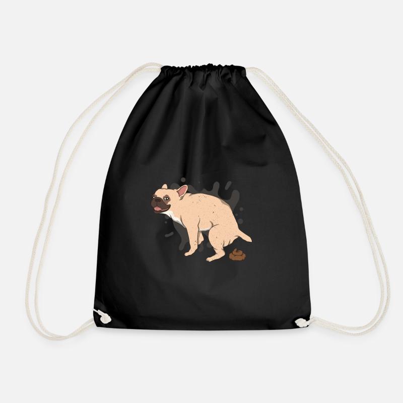 FRENCHIE poops piles of poop - Drawstring Bag - black