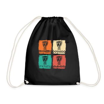 African Instrument Retro Djembe & Dunun - Drawstring Bag - black - Front