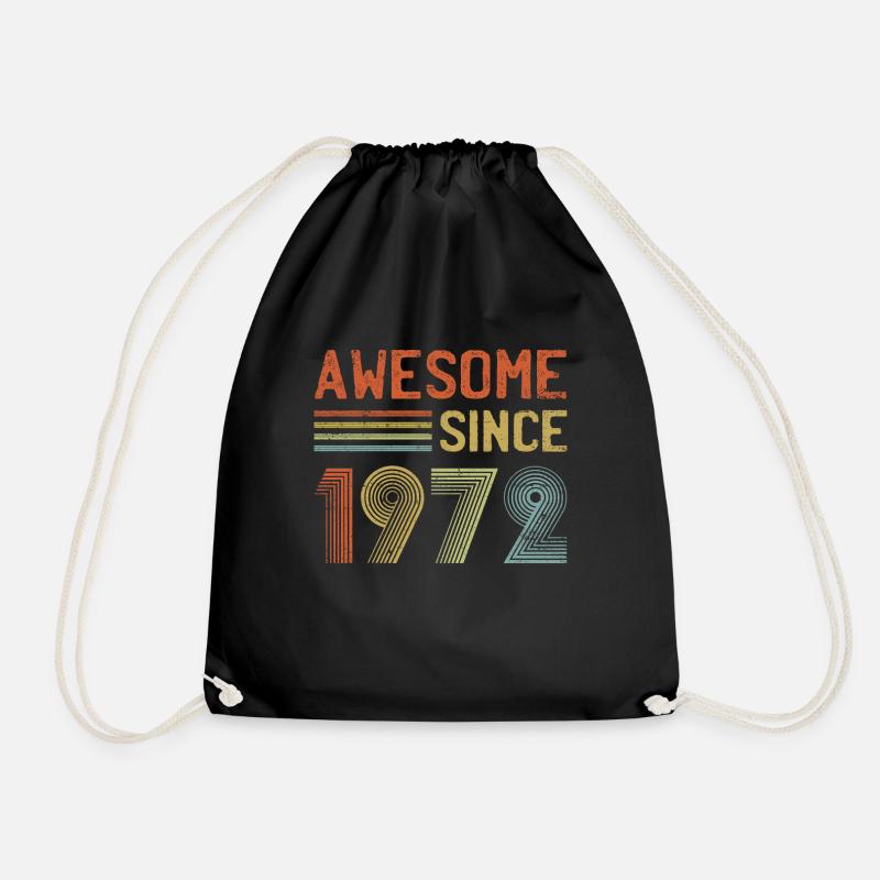 Awesome Since 1972 Born in 1972 50th Birthday Retr - Drawstring Bag - black