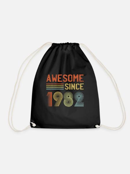 Awesome Since 1982 Born in 1982 40th Birthday Retr - Drawstring Bag - black