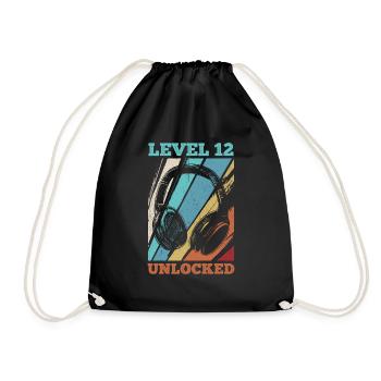 12.Geburtstag Video Gamer Level 12 Unlocked - Turnbeutel - Schwarz - Vorne