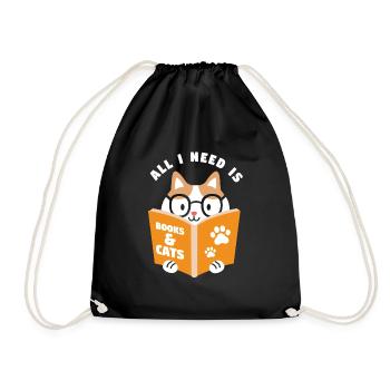All I Need Is Books & Cats Book - Turnbeutel - Schwarz - Vorne