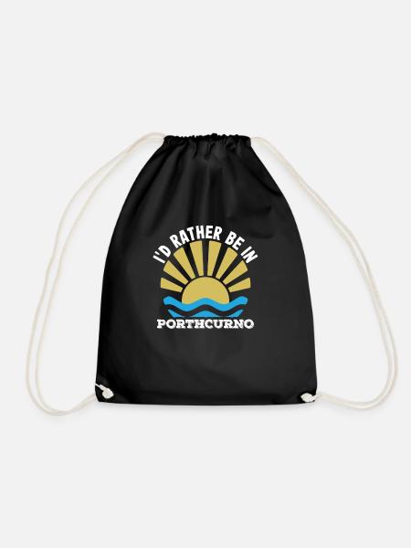 UK - Cornwall -I'd rather be in Porthcurno - Drawstring Bag - black